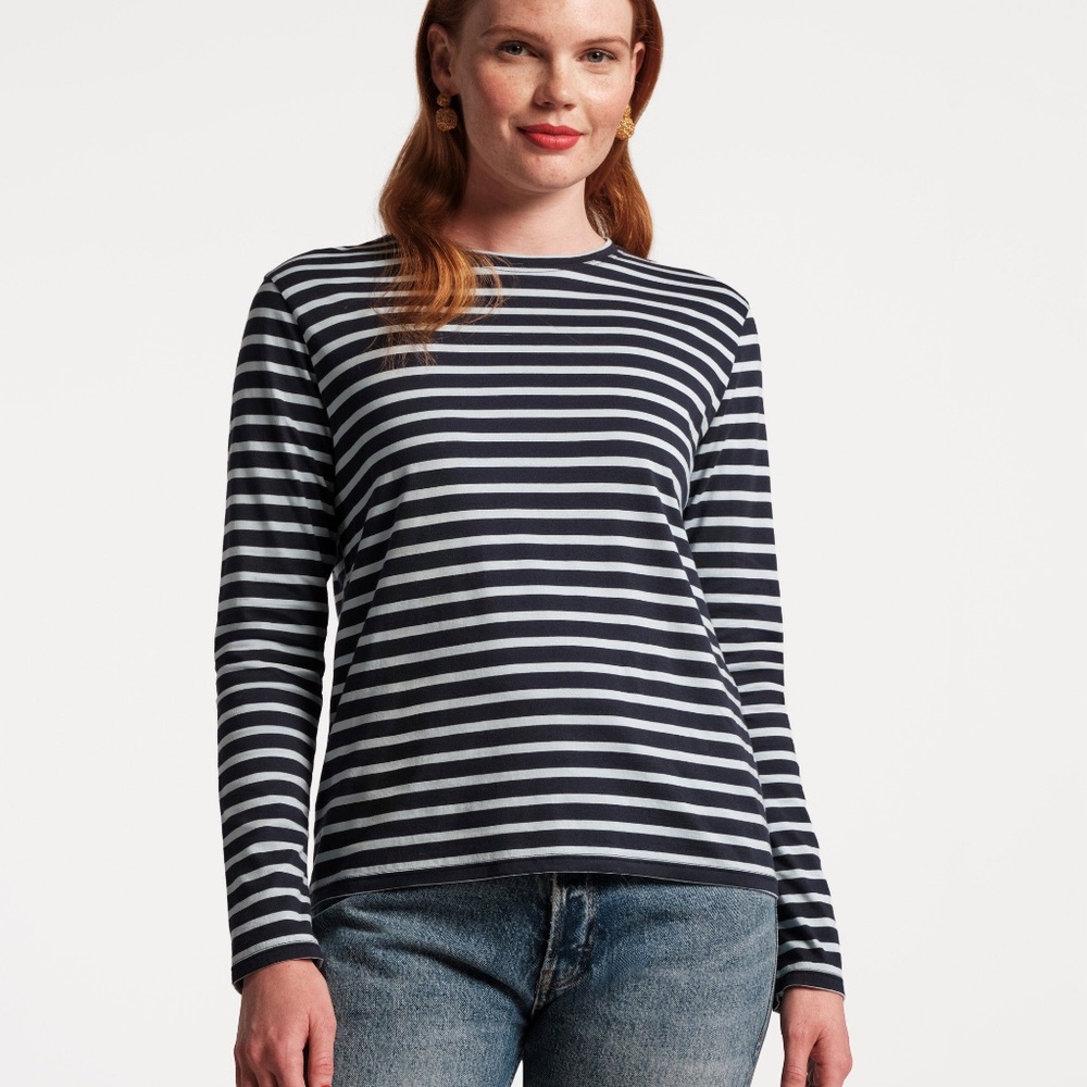 Long Sleeve Striped Tee Shirt - Navy/Light Blue